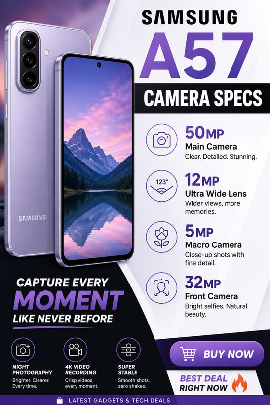 گوشی موبایل سامسونگ مدل galaxy A57 ظرفیت 256 گیگابایت رم 12 گیگابایت