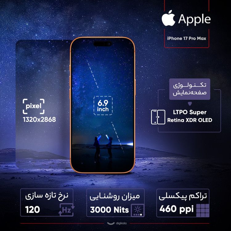 گوشی موبایل اپل مدل iPhone 17 Pro Max ZAA تک سیم کارت + eSim ظرفیت 1 ترابایت و رم 12 گیگابایت - اکتیو