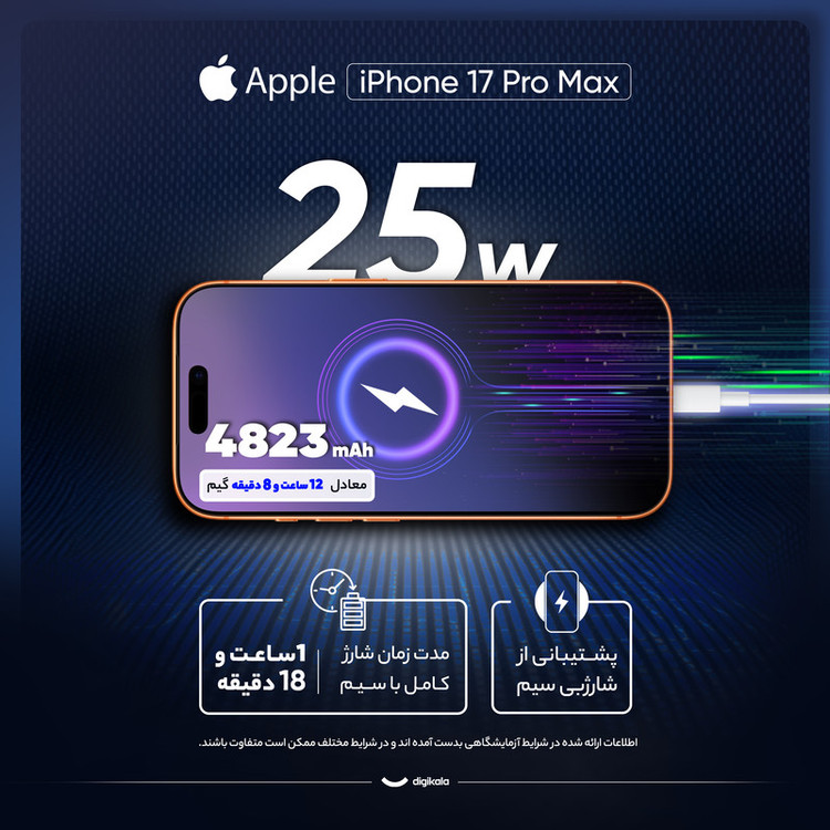 گوشی موبایل اپل مدل iPhone 17 Pro Max ZAA تک سیم کارت + eSim ظرفیت 1 ترابایت و رم 12 گیگابایت - اکتیو