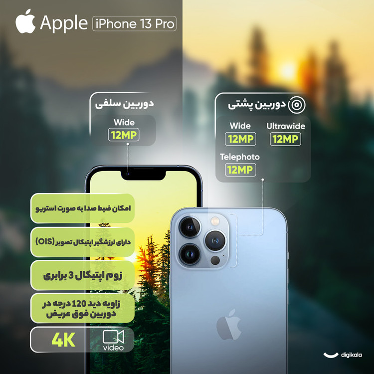 گوشی موبایل اپل مدل iPhone 13 Pro تک سیم کارت ظرفیت 128 گیگابایت و رم 6 گیگابایت - نات اکتیو ریفربیش پارت نامبر F