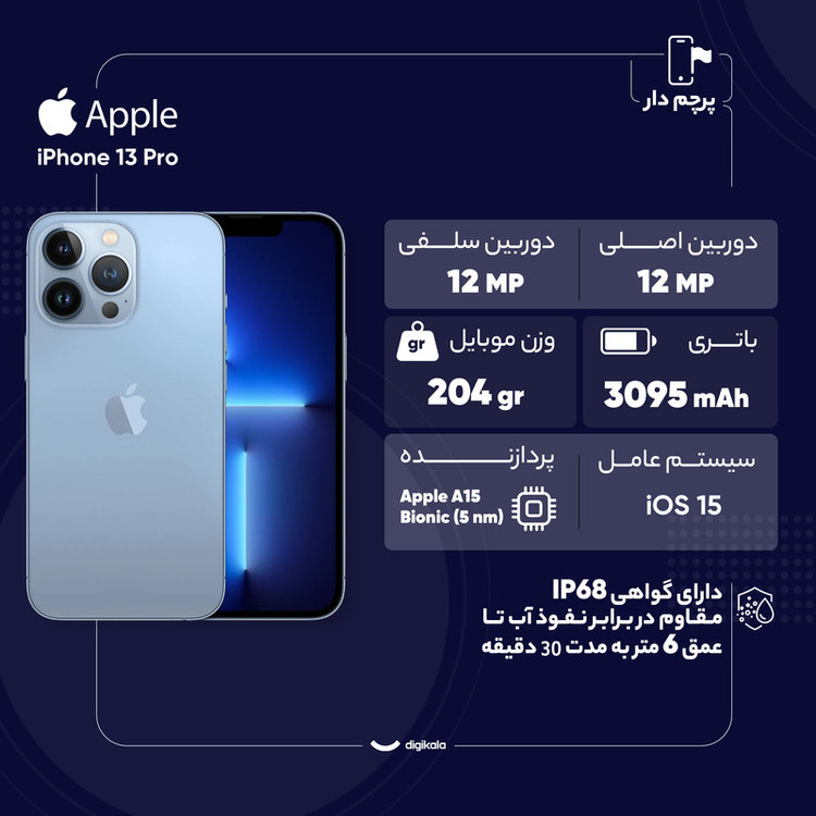 گوشی موبایل اپل مدل iPhone 13 Pro تک سیم کارت ظرفیت 128 گیگابایت و رم 6 گیگابایت - نات اکتیو ریفربیش پارت نامبر F