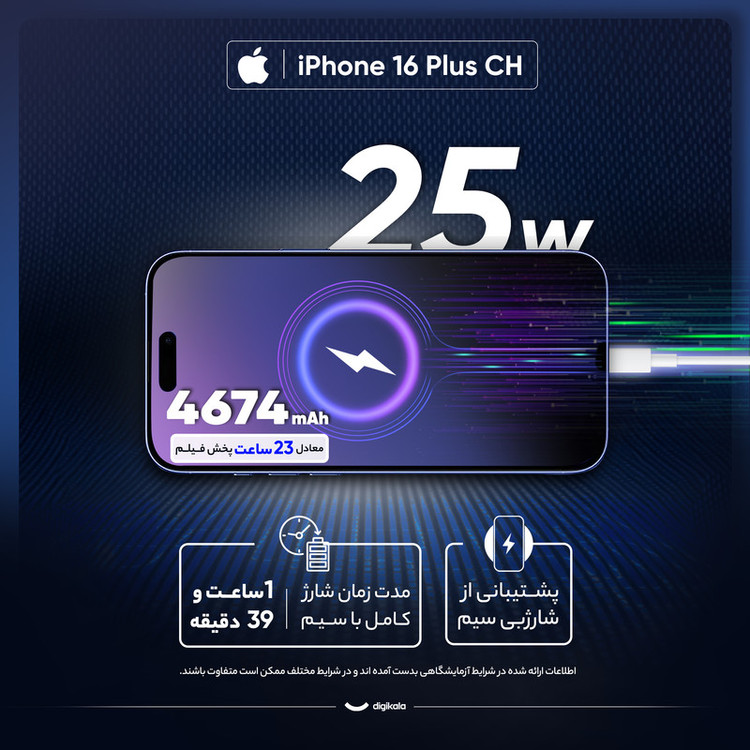گوشی موبایل اپل مدل iPhone 16 Plus CH دو سیم کارت ظرفیت 256 گیگابایت و رم 8 گیگابایت - رجیستر شده