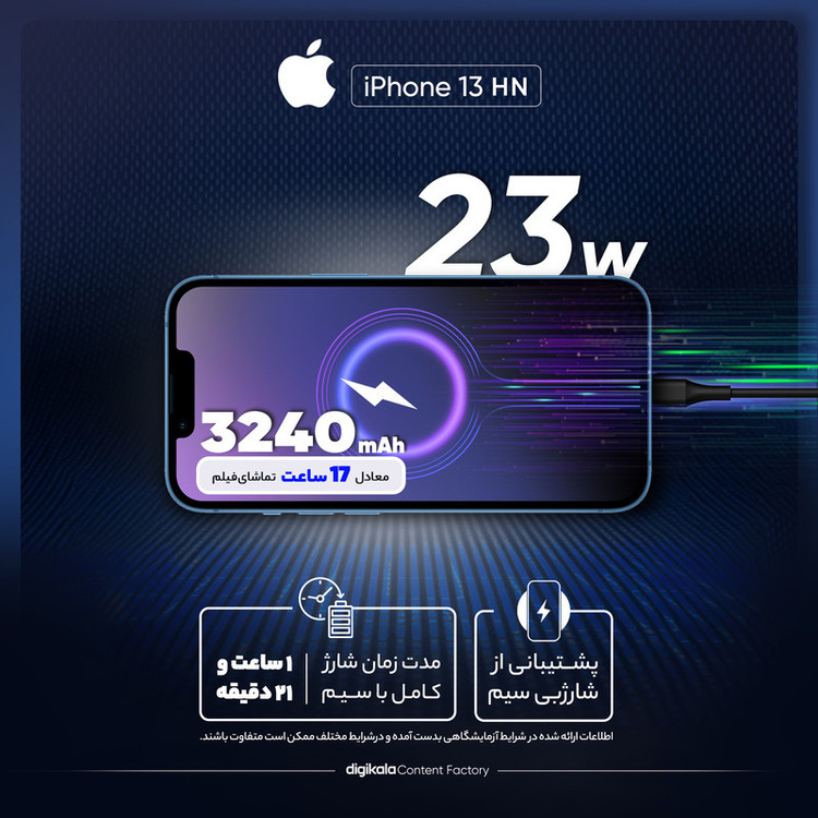 گوشی موبایل اپل مدل iPhone 13 HN تک سیم کارت ظرفیت 128 گیگابایت و رم 4 گیگابایت - نات اکتیو - به همراه شارژر